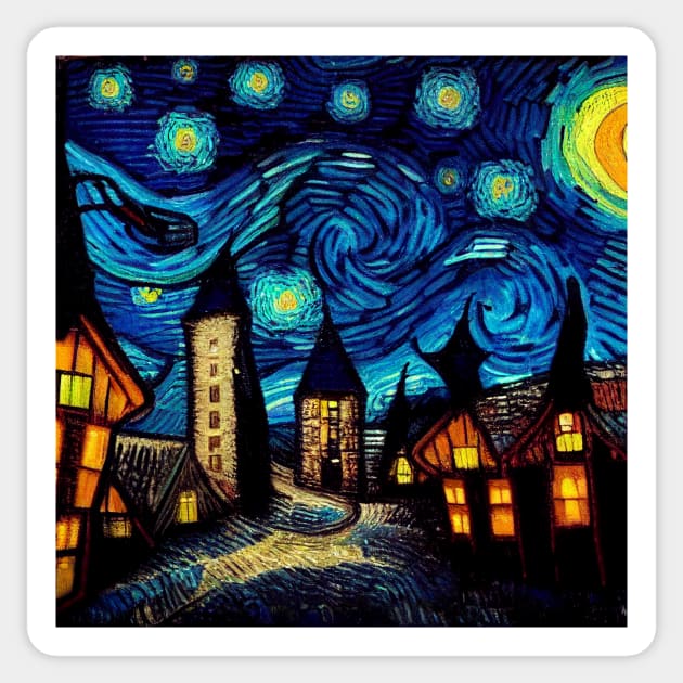 Starry Night Over Hogsmeade Sticker by Grassroots Green